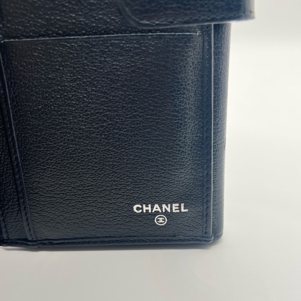Authentic CHANEL CC Black Camellia Calfskin Leather Long Wallet W/ Serial Card - Picture 10 of 12
